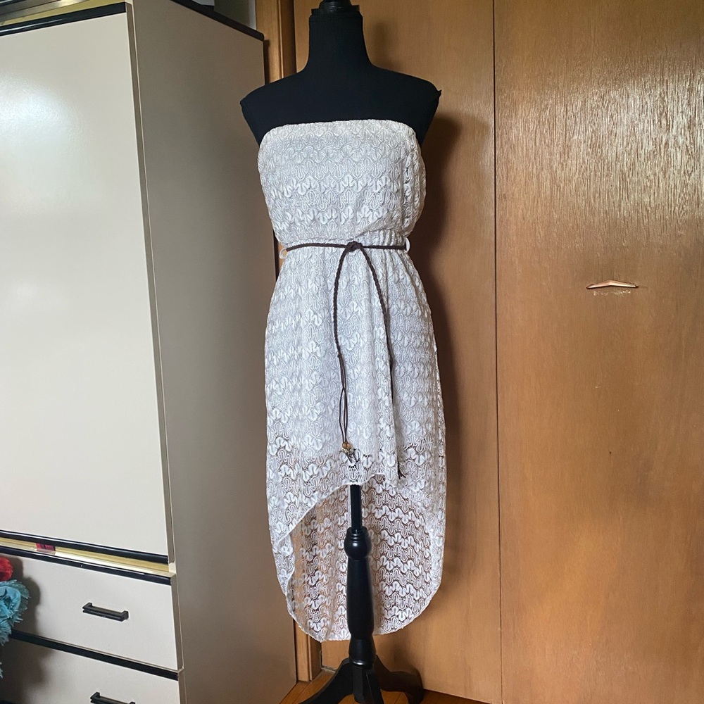 Source Unknown Black and White Strapless Wrap Sundress